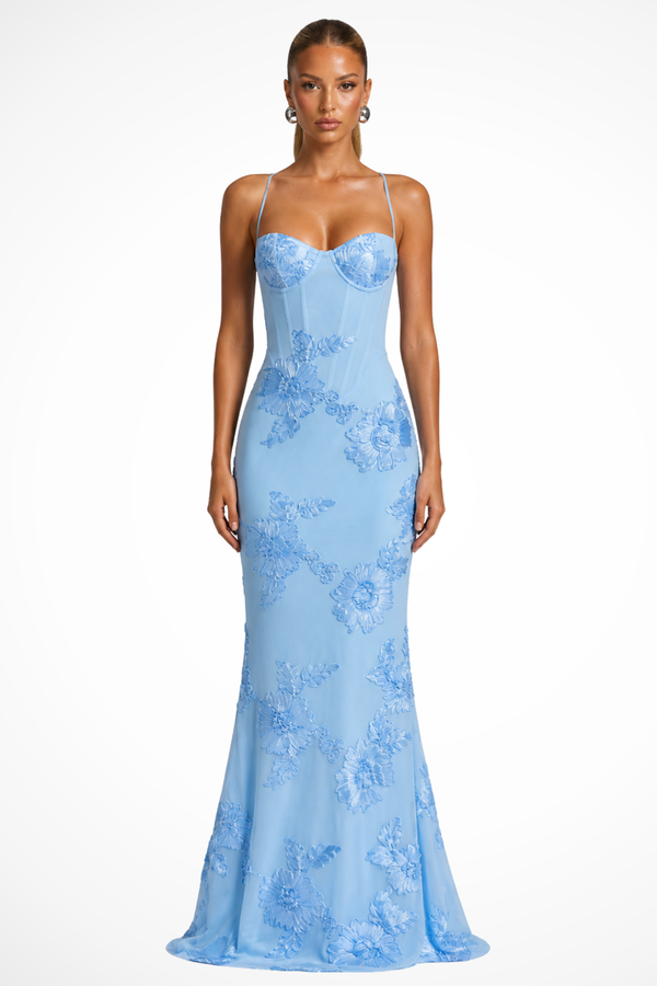 Women's Floral Embroidered Strapless Corset Maxi Dress