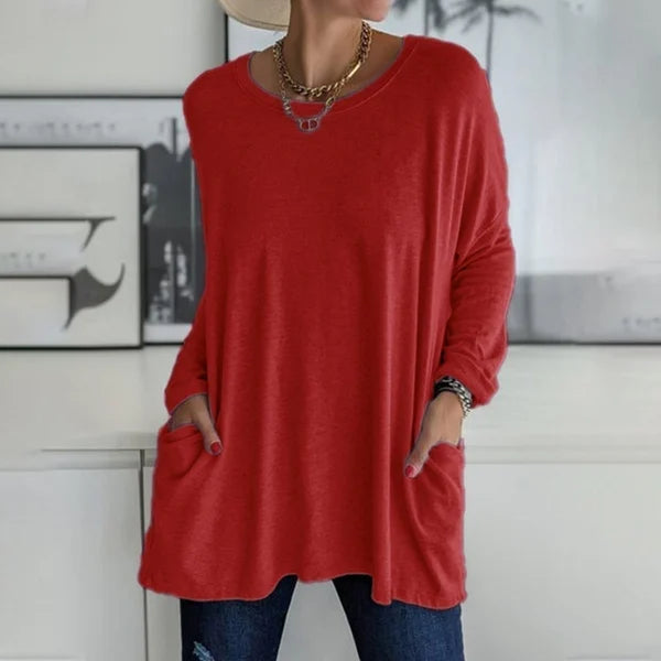 Women's Oversized Pocket Long Sleeve Tunic Top