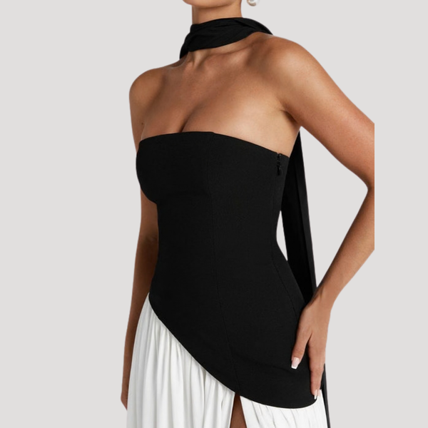 Vestido maxi plisado sin tirantes para mujer