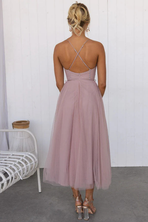 Women’s Corset Sweetheart Neck Tulle Midi Dress