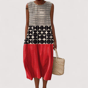 Women's Sleeveless Midi Dress with Geometric Print