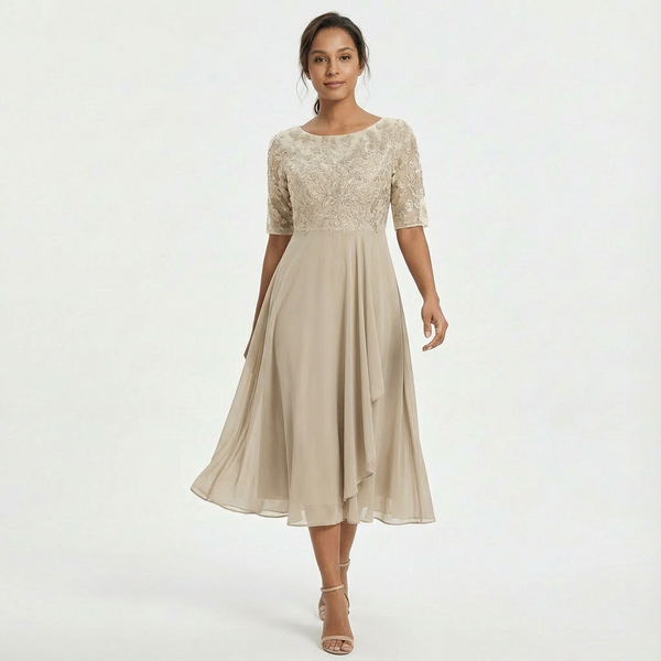 Women's Lace Midi Dress with Half-Sleeves