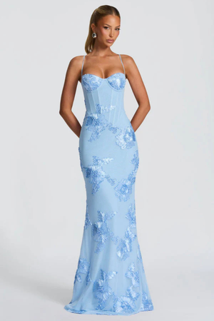 Women’s Floral Mermaid Strapless Lace-Up Back Formal Maxi Dress