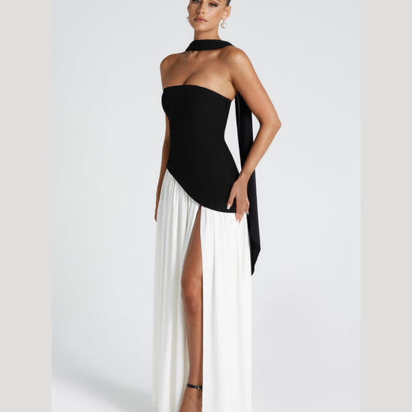 Vestido maxi plisado sin tirantes para mujer