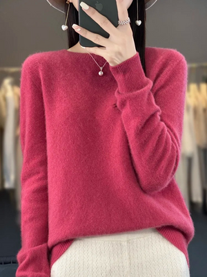 Suéter lujoso de punto suave con cuello redondo para mujer