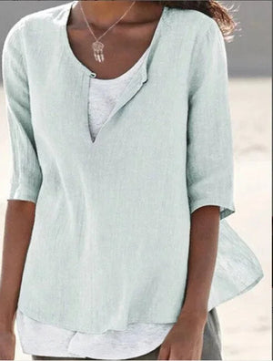 Blusa Casual con Look en Capas y Escote en V para Mujer