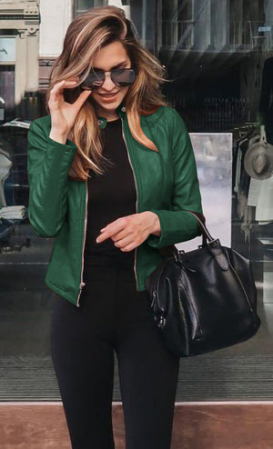Women's Tailored Moto Jacket with Sleek Zip Closure