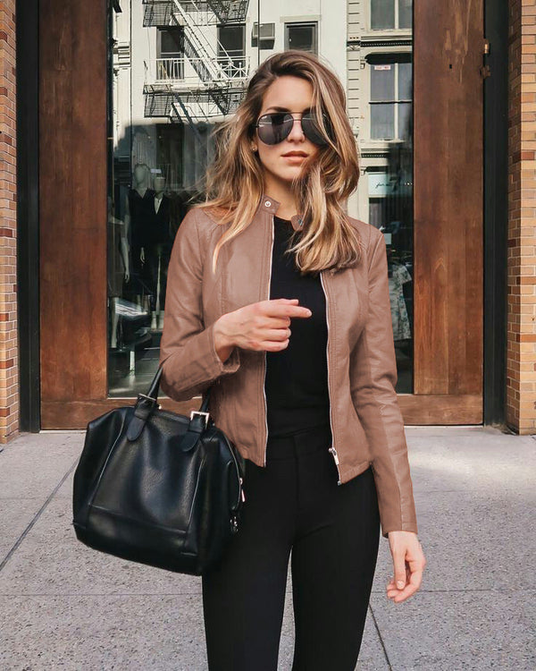 Women's Tailored Moto Jacket with Sleek Zip Closure