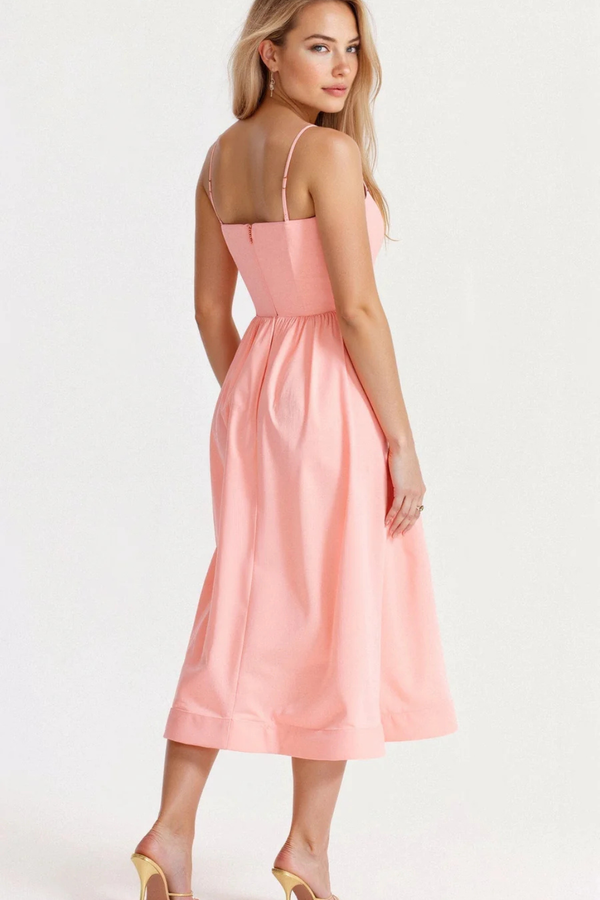 Women’s Square Neck Midi Sundress with Flowy A-Line Silhouette
