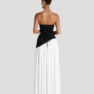 Vestido maxi plisado sin tirantes para mujer