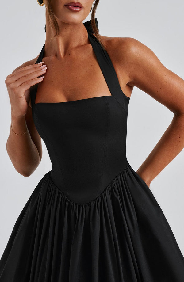 Vestido midi elegante de corte evasé en línea A para mujer