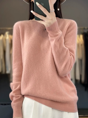 Suéter lujoso de punto suave con cuello redondo para mujer