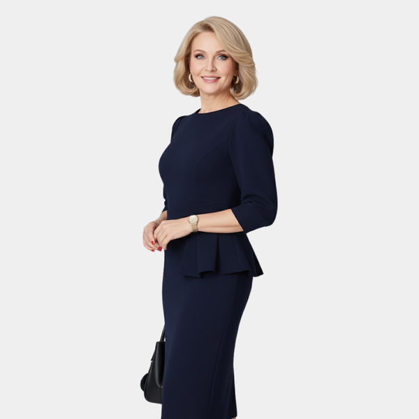 Women's Ruffle Midi Dress with Three-Quarter Sleeves
