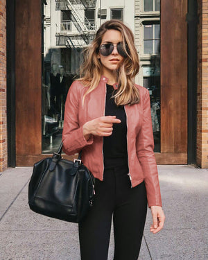 Women's Tailored Moto Jacket with Sleek Zip Closure