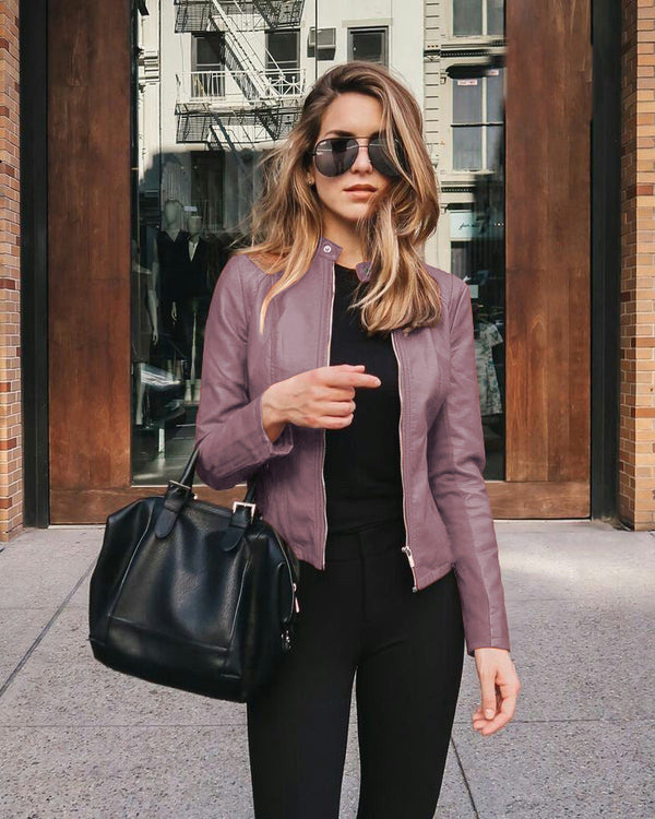 Women's Tailored Moto Jacket with Sleek Zip Closure