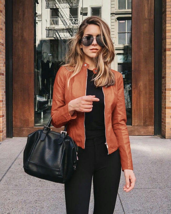 Women's Tailored Moto Jacket with Sleek Zip Closure