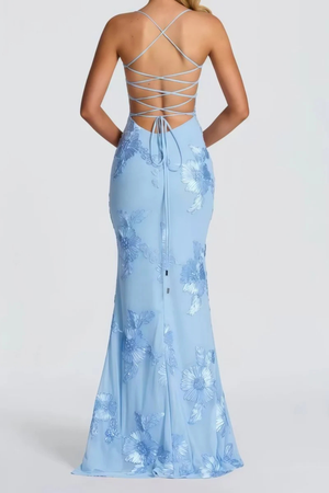 Women’s Floral Mermaid Strapless Lace-Up Back Formal Maxi Dress