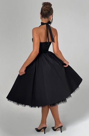 Vestido midi elegante de corte evasé en línea A para mujer