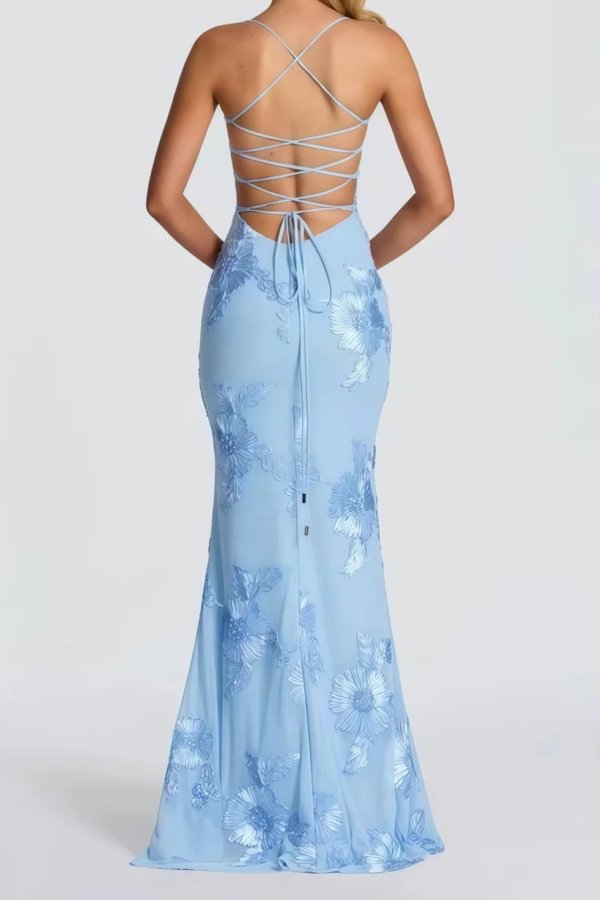Women's Floral Embroidered Strapless Corset Maxi Dress