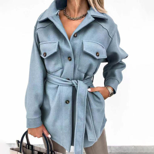 Women's Belted Utility Jacket with Flap Pockets