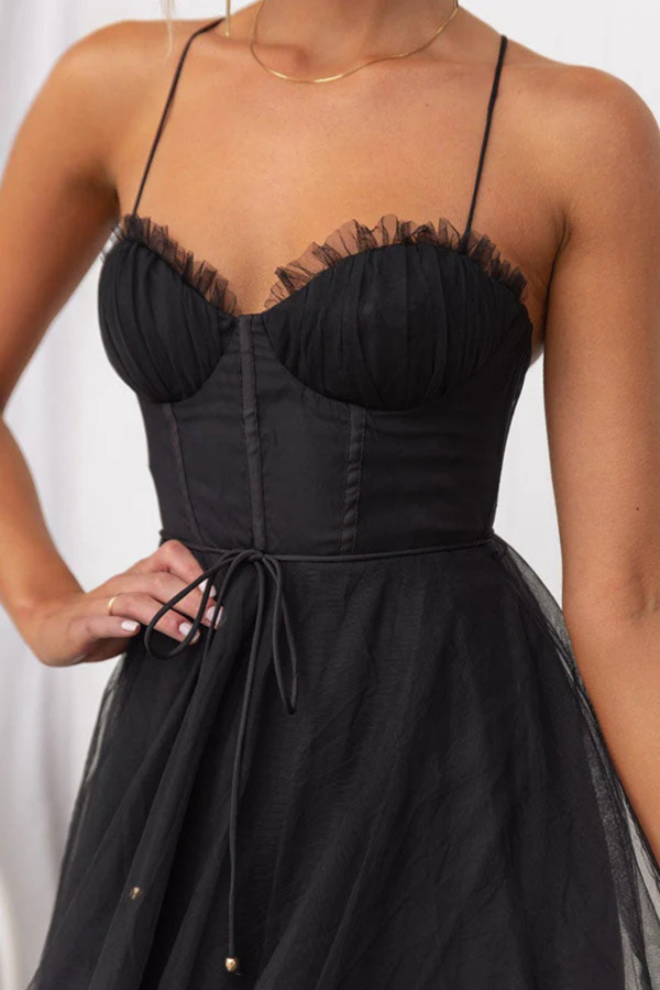 Women’s Corset Sweetheart Neck Tulle Midi Dress
