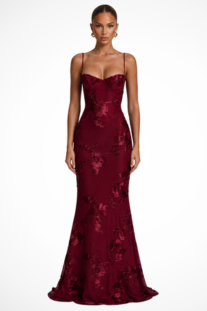 Women’s Floral Mermaid Strapless Lace-Up Back Formal Maxi Dress