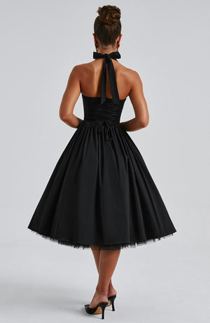 Vestido midi elegante de corte evasé en línea A para mujer