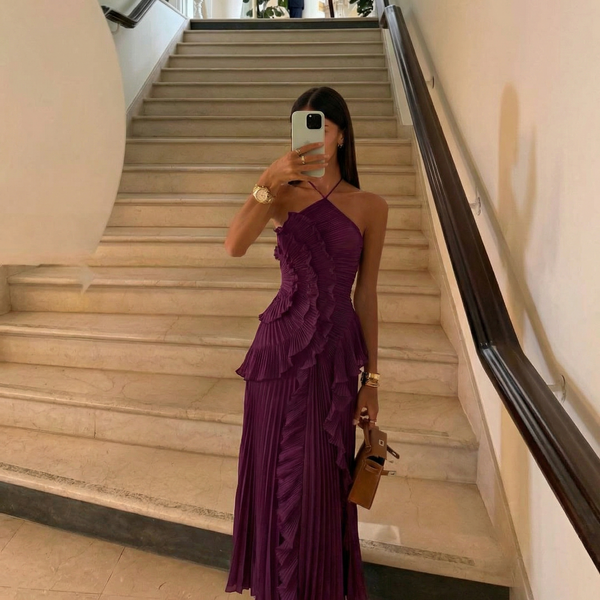 Women's Halter Neck Asymmetric Maxi Dress
