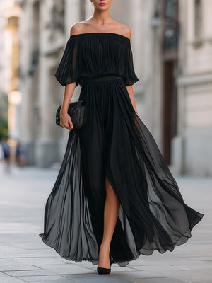 Women's Off-Shoulder Maxi Dress with Flowy Skirt