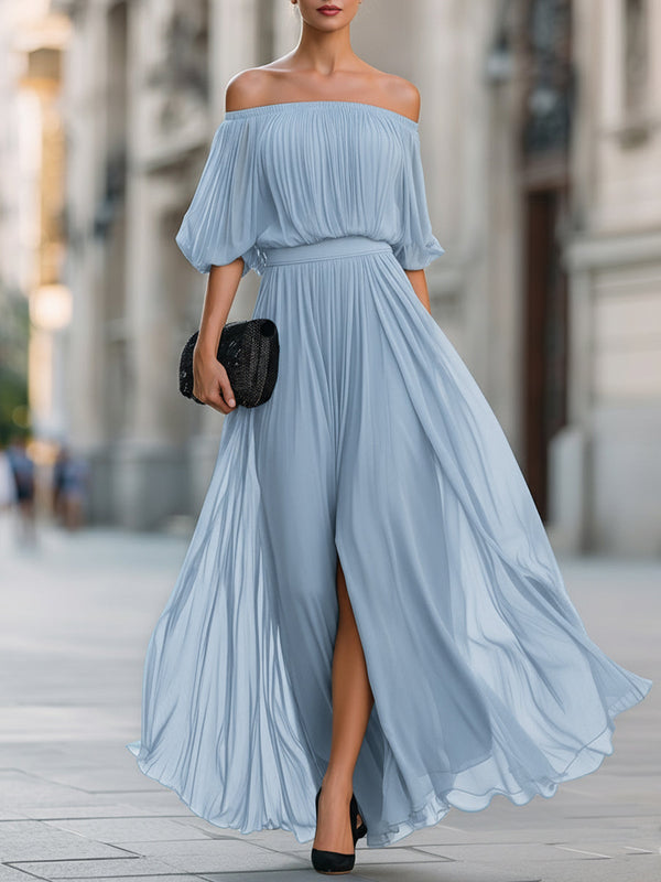 Women's Off-Shoulder Maxi Dress with Flowy Skirt