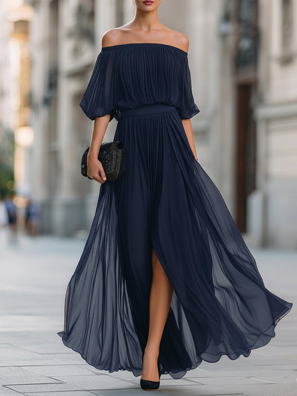 Women's Off-Shoulder Maxi Dress with Flowy Skirt