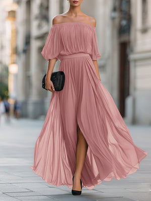Women's Off-Shoulder Maxi Dress with Flowy Skirt