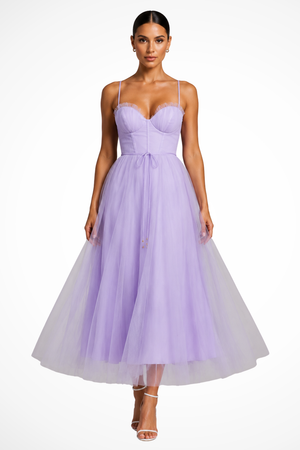 Women’s Corset Sweetheart Neck Tulle Midi Dress