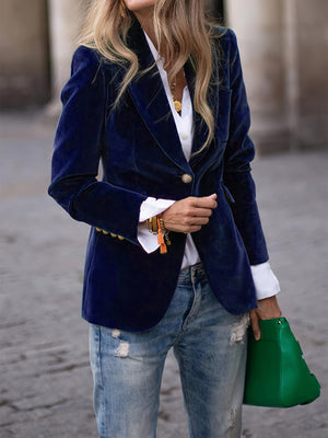 Velvet Blazer Tailored Single-Button Coat for Women