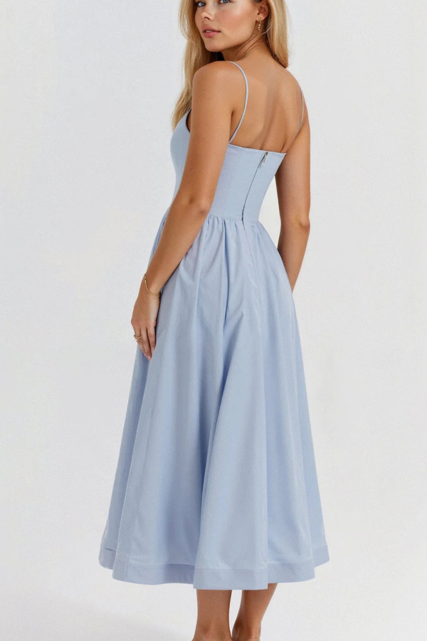 Women’s Square Neck Midi Sundress with Flowy A-Line Silhouette