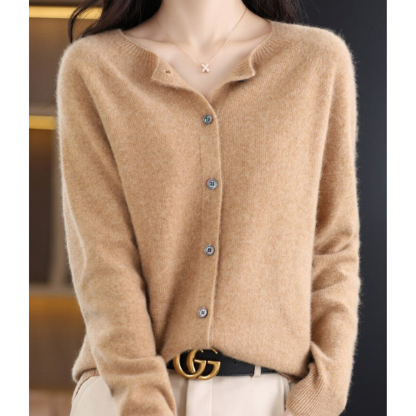 Women's Button Front Crew Neck Cardigan Sweater