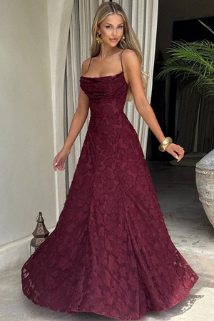 Women's Floral Jacquard Maxi Dress Lace-Up Back