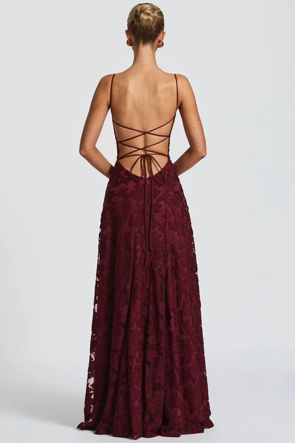 Vestido maxi elegante de encaje para mujer con silueta romántica