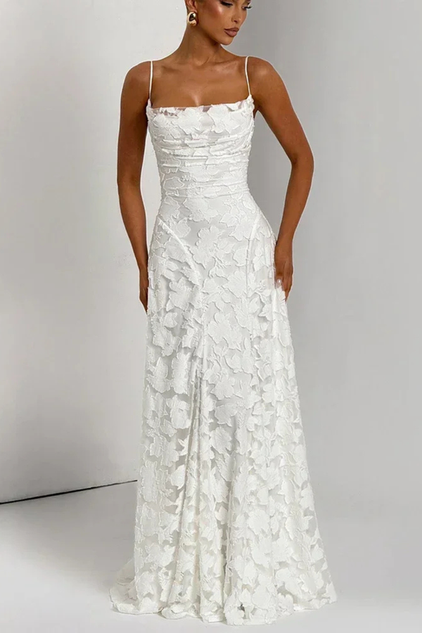 Women's Floral Jacquard Maxi Dress Lace-Up Back