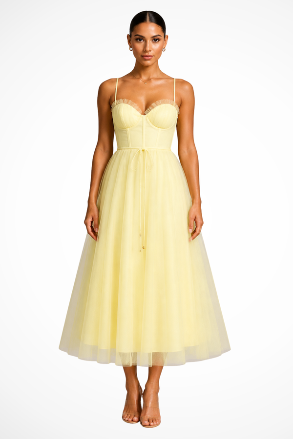 Women’s Corset Sweetheart Neck Tulle Midi Dress