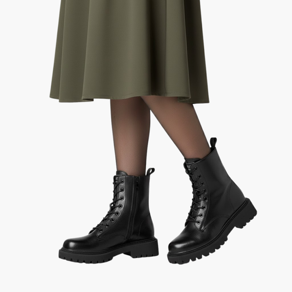 Women's Lace-Up Boots with Side Zip and Thick Sole