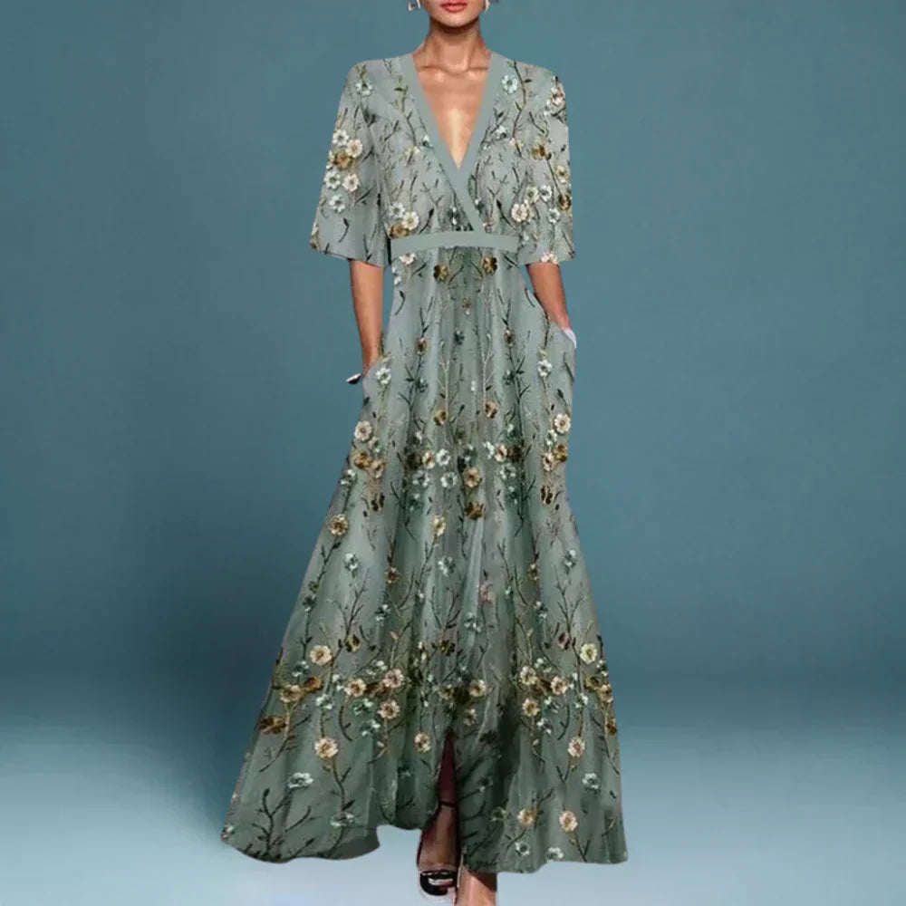Women’s V Neck Elegant Floral Maxi Dress