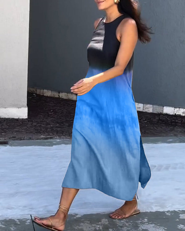 Women's Sleeveless Maxi Dress with Ombre Color Design
