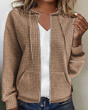Comfortable Hooded Jacket Zip-Front