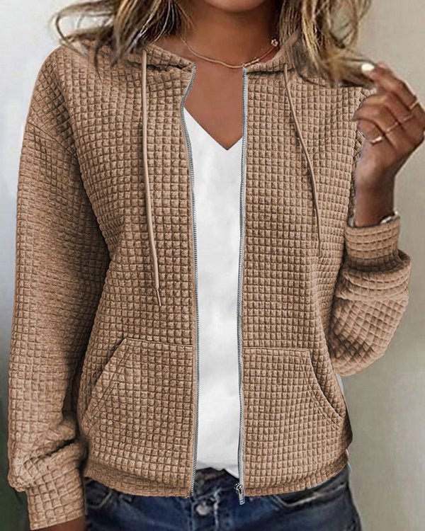 Women's Relaxed Fit Textured Zip-Up Jacket Hoodie
