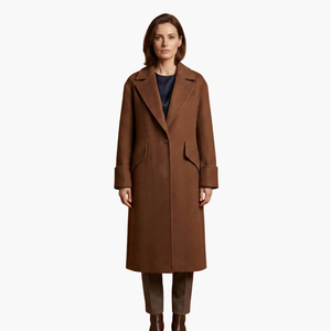 Elegant Long Coat With Notch Lapel And Button Closure