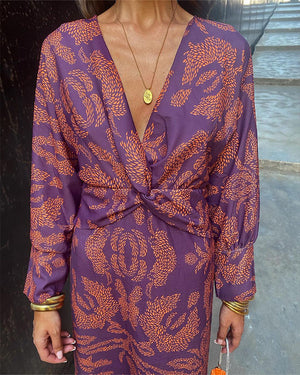 Arielle - Vestido cruzado boho de lujo mezcla casual chic