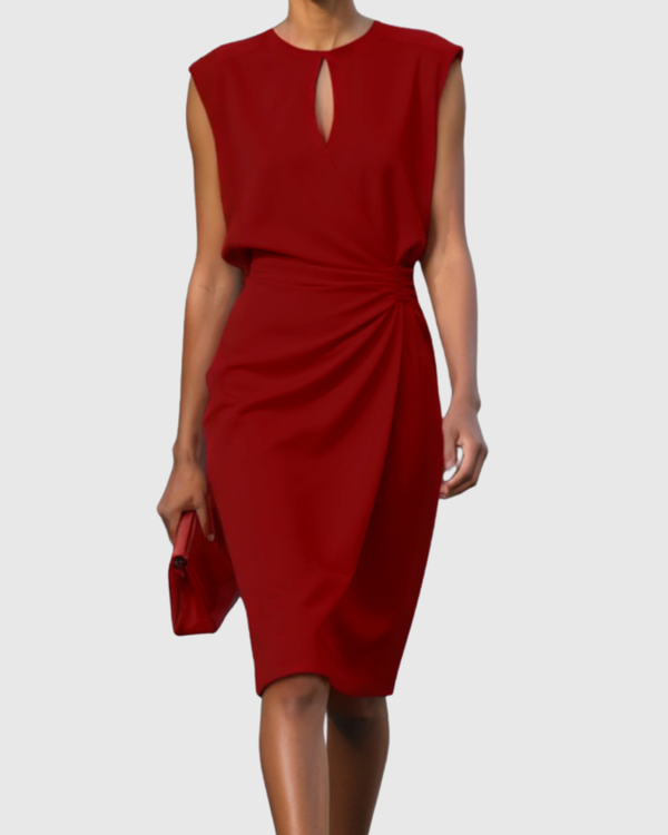 Women's Sleeveless Ruched Midi Dress with Draped Waist