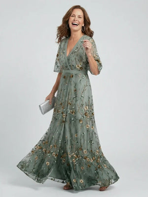 Women’s Floral Boho V-Neck Short Sleeve Maxi Dress