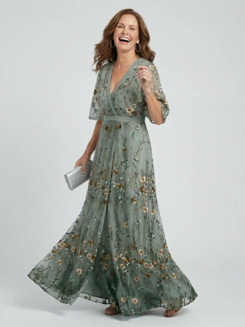 Women’s Floral Boho V-Neck Short Sleeve Maxi Dress